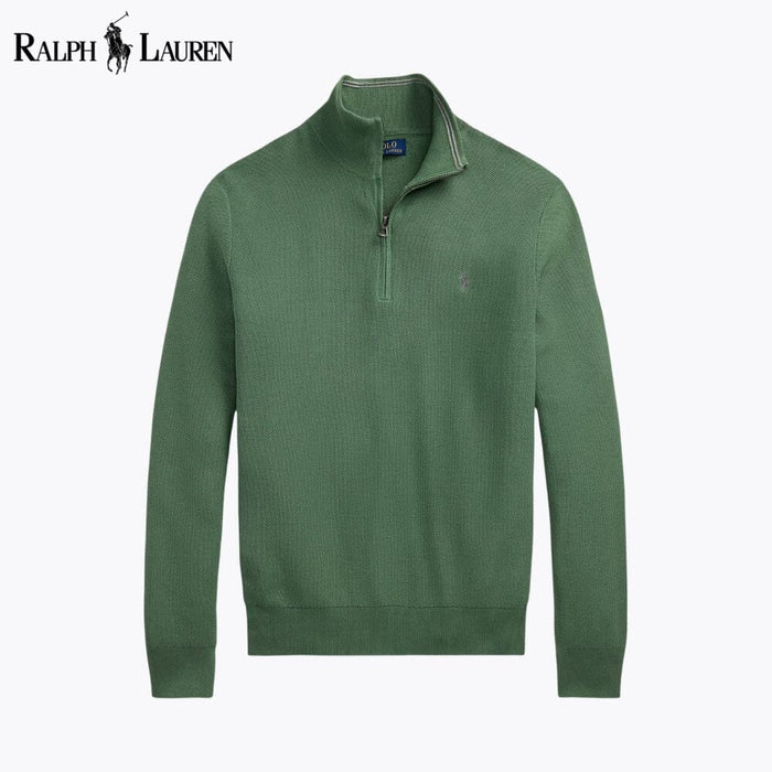 RL Mesh-Knit Cotton Quarter-Zip Sweater