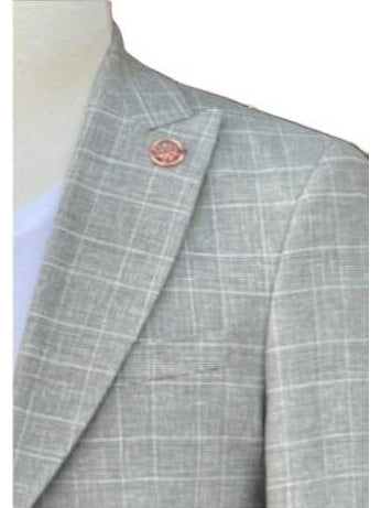 Romaster Mens Slim Fit Gray Plaid Linen Blend Blazer Sportcoat With Peak Lapels