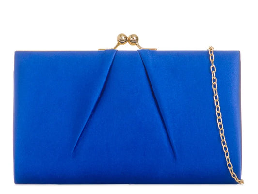Royal Blue Satin & Gold Clutch Bag