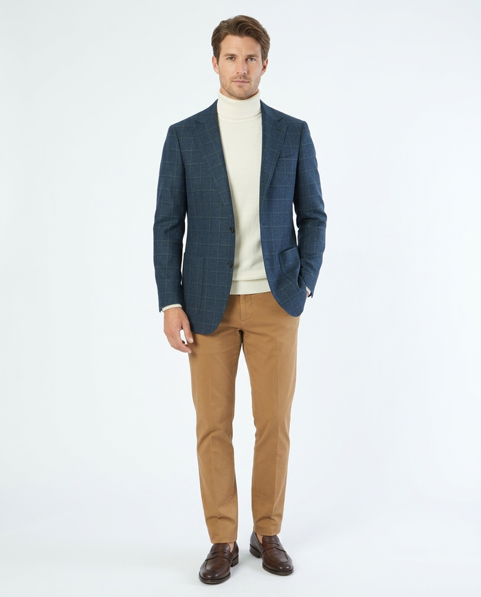 Sartoria Mazara Mens Classic Fit Blue With Green Check 2 Button Blazer Sportcoat