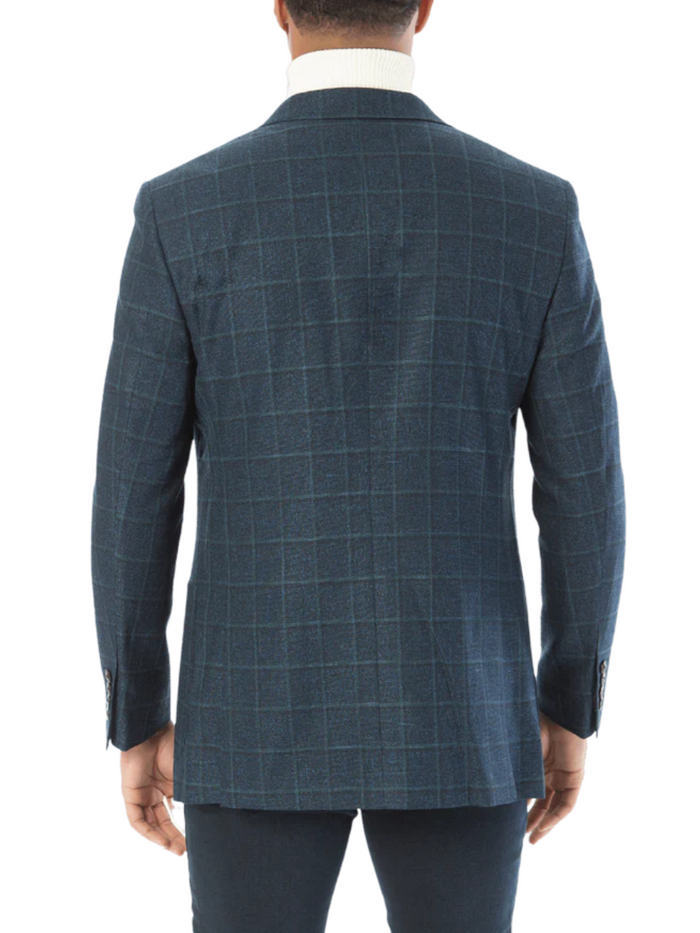 Sartoria Mazara Mens Classic Fit Blue With Green Check 2 Button Blazer Sportcoat - The Suit Depot
