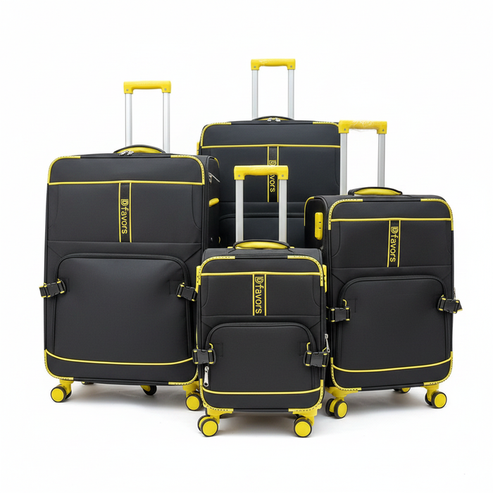 Dfavors Set of 4 Black and Yellow Fabric Trolley Suitcases