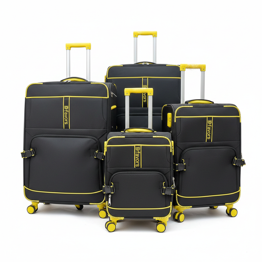 Dfavors Set of 4 Black and Yellow Fabric Trolley Suitcases