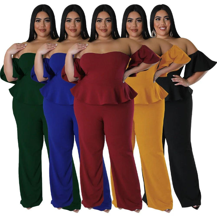 Sexy Off-shoulder Short-sleeve Wide-leg Stretch Jumpsuit