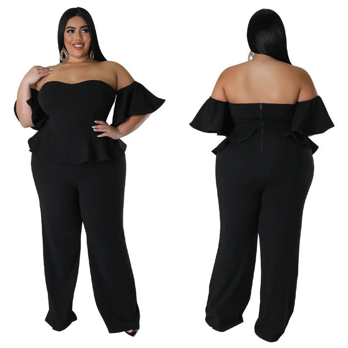 Sexy Off-shoulder Short-sleeve Wide-leg Stretch Jumpsuit