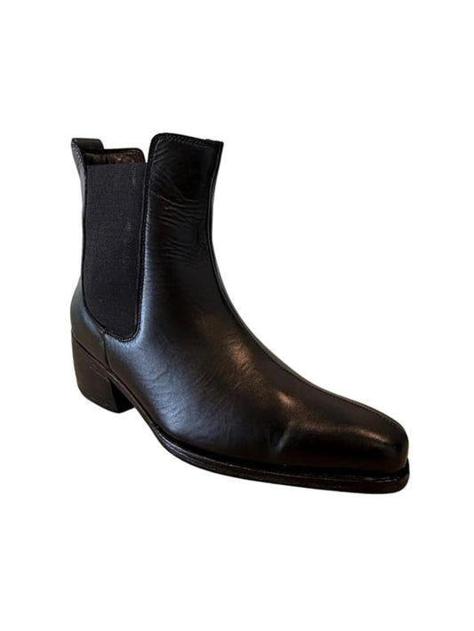 Shoe Bazar Black Leather Chelsea Cuban Heels Long Boots for Men