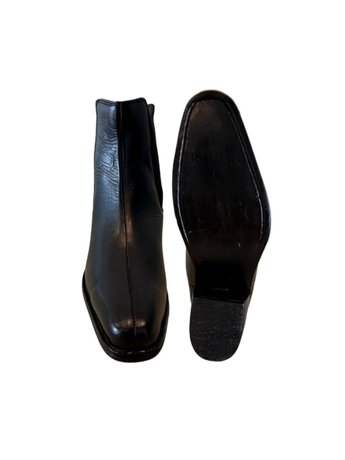 Shoe Bazar Black Leather Chelsea Cuban Heels Long Boots for Men