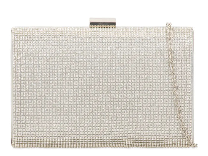 Silver Diamante Embellished Clutch Bag