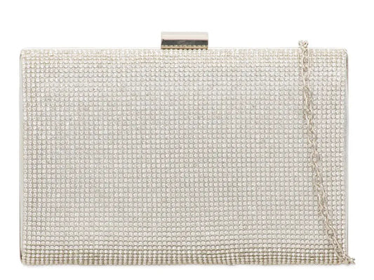Silver Diamante Embellished Clutch Bag