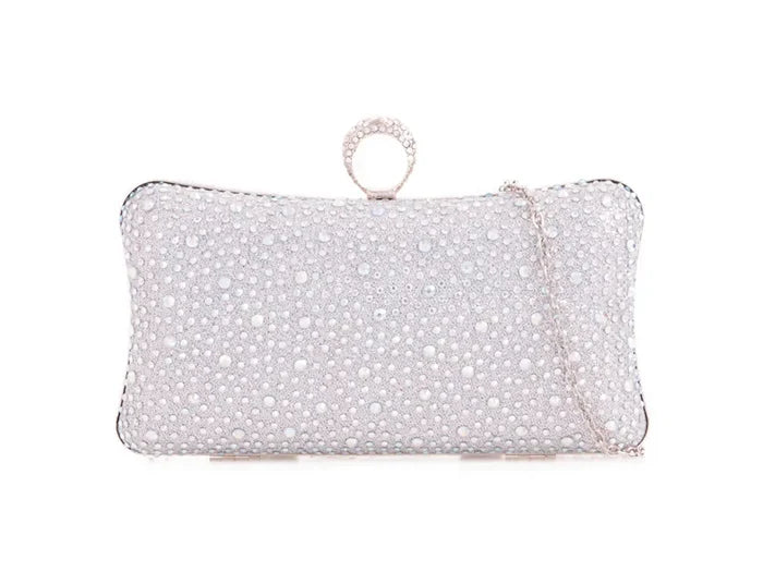 Silver Diamanté Jewelled Baguette Clutch Bag