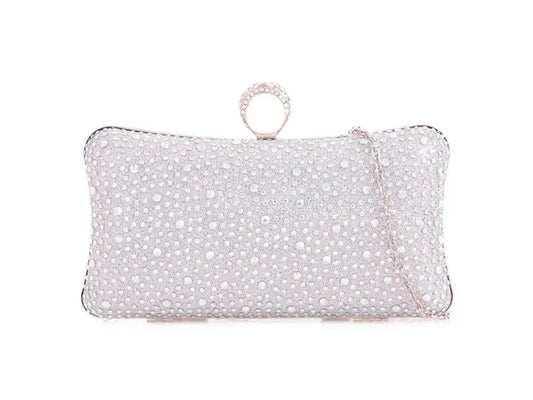 Silver Diamanté Jewelled Baguette Clutch Bag