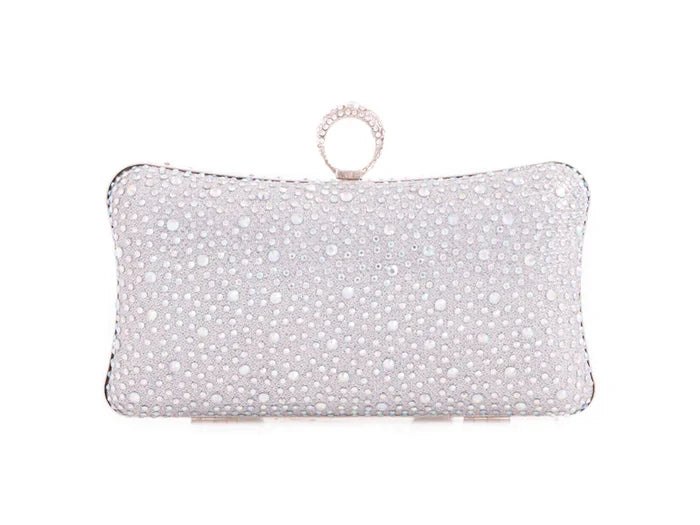 Silver Diamanté Jewelled Baguette Clutch Bag