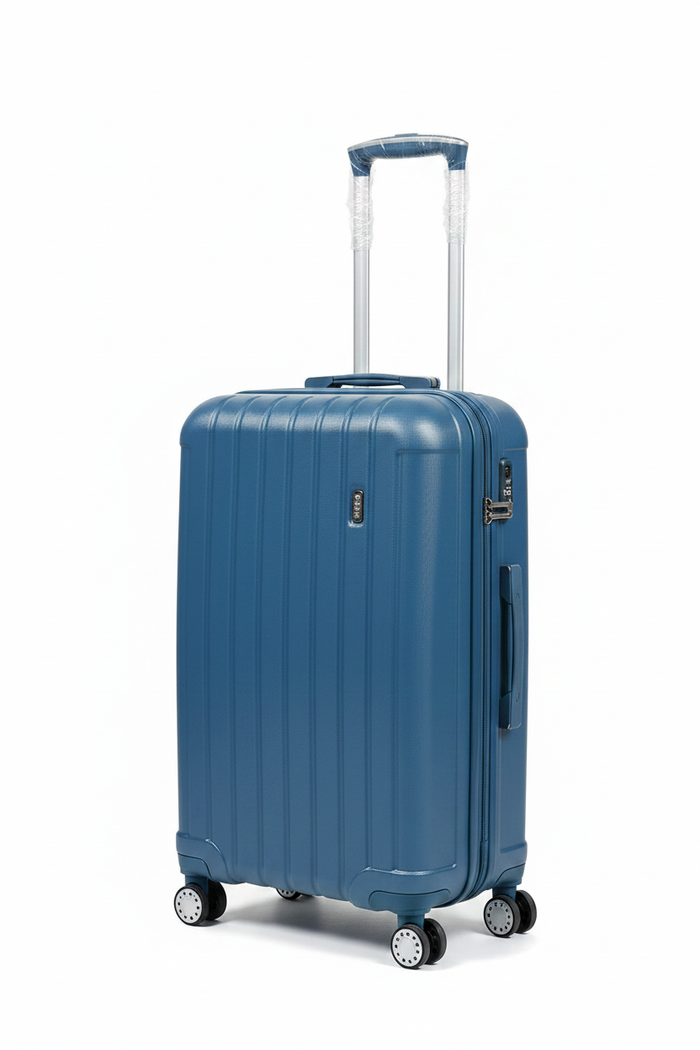 Single Steel Blue Hard-Shell Suitcase - Side View