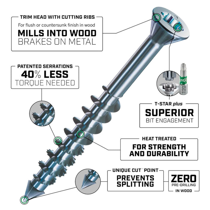 SPAX MDF/Hardwood T-Star Plus Trim Head Screws - CUT-Point, Partial Thread, Zinc