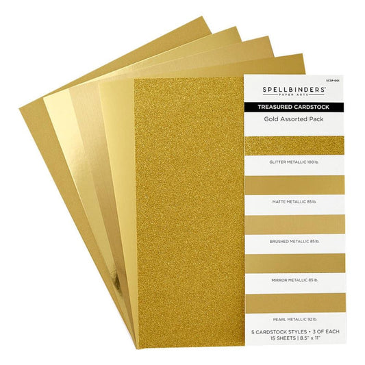 Spellbinders - Treasured Cardstock 8.5"X11" - 15/Pkg - Gold. Available at Embellish Away located in Bowmanville Ontario Canada.