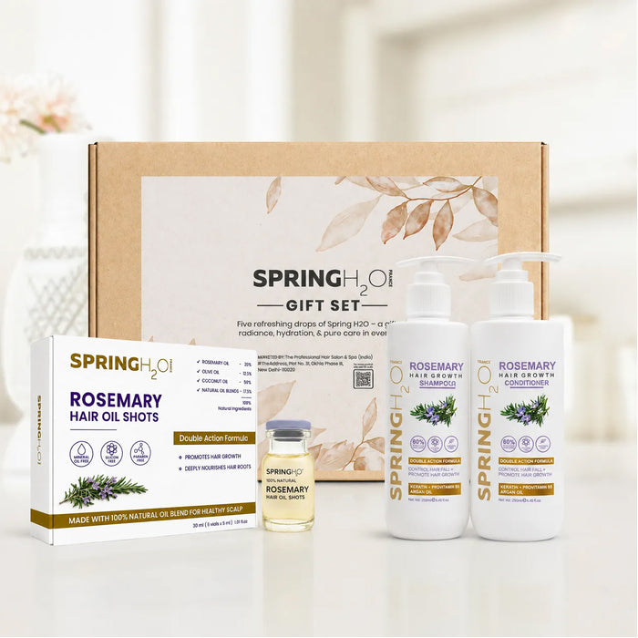 Spring H2O Rosemary Hair Care Gift Set | Set of 6 Hair Oil Shots, Hair Growth Shampoo & Conditioner