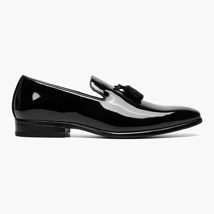 Stacy Adams SHOES Stacy Adams Mens Solid Black Tassel Slip On Patent Leather Tuxedo Dress Shoes