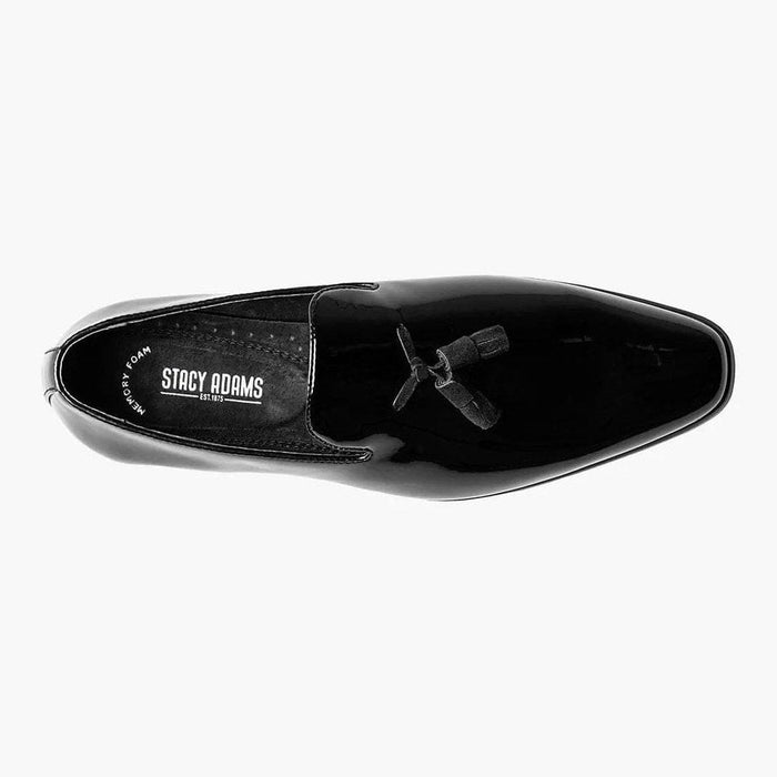 Stacy Adams SHOES Stacy Adams Mens Solid Black Tassel Slip On Patent Leather Tuxedo Dress Shoes