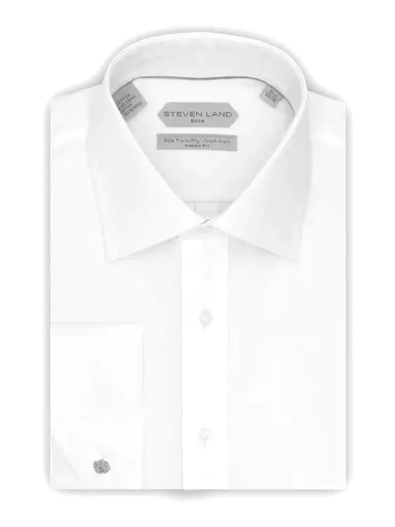Steven Land SHIRTS Steven Land 100% Cotton White Textured French Cuff Classic Fit Dress Shirt