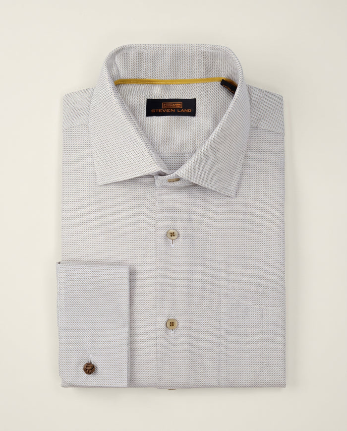 Steven Land Men's 100% Cotton Brown Check French Cuff Classic Fit Dress Shirt - The Suit Depot