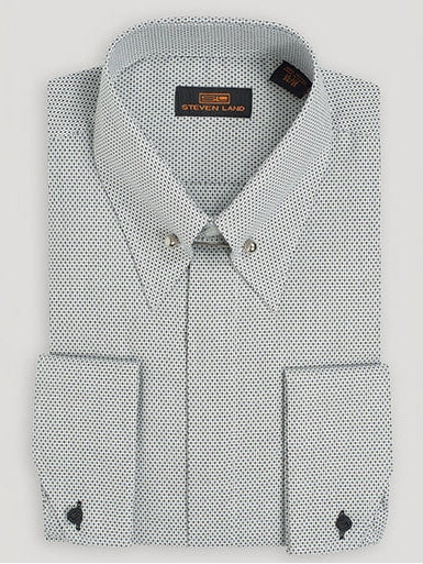 Steven Land Mens Black & White French Cuff 100% Cotton Dress Shirt