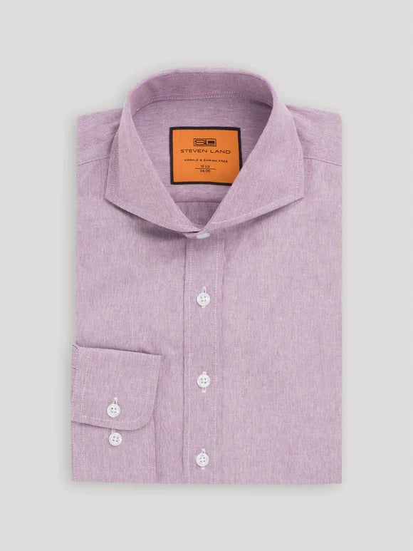 Steven Land Mens Classic Fit Purple Wrinkle Free Cotton Blend Cutaway Collar Dress Shirt