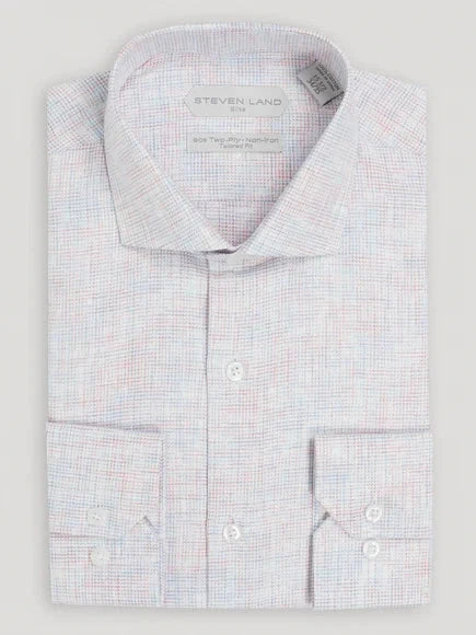 Steven Land Mens Classic Fit Red & Blue 100% Cotton French Cuff Dress Shirt - The Suit Depot