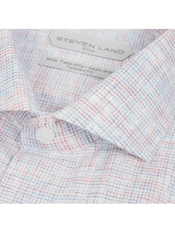 Steven Land Mens Classic Fit Red & Blue 100% Cotton French Cuff Dress Shirt - The Suit Depot