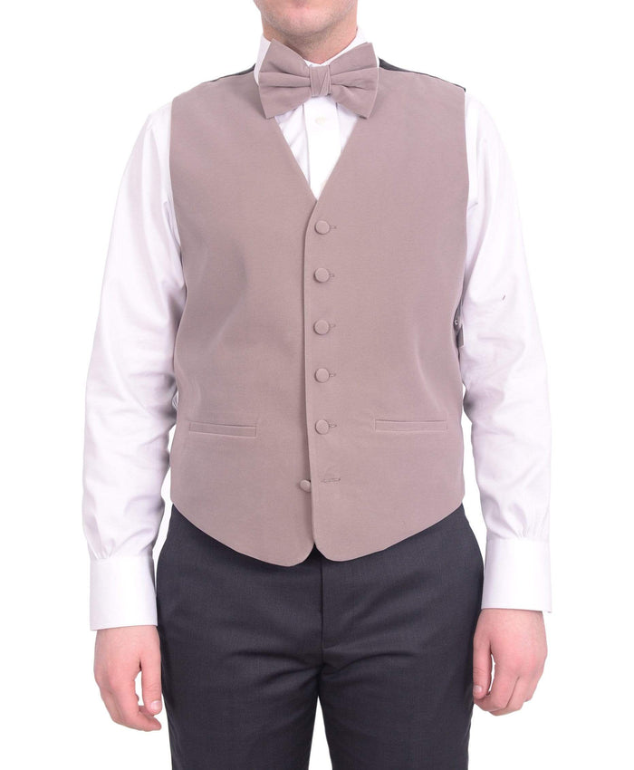 Steven Land Steven Land Solid Gray Taupe Velvet Velour Vest With Necktie & Bowtie Set