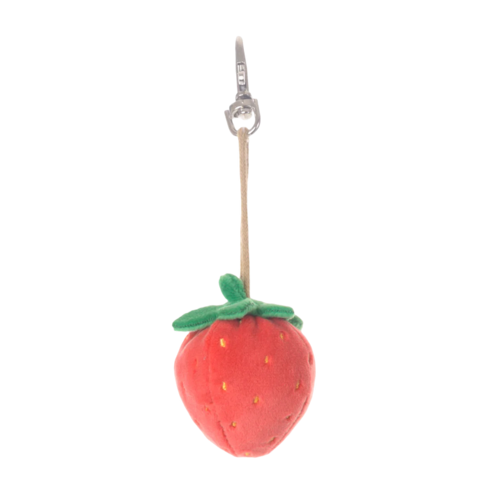 red strawberry keychain, plush bag charm, Bukowski Bears Sweden, strawberry purse charm, cute fruit key ring, kawaii bag accessory, plush toy charm, backpack accessory, soft red keychain, gift for girls