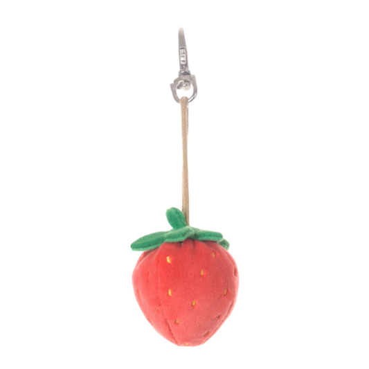 red strawberry keychain, plush bag charm, Bukowski Bears Sweden, strawberry purse charm, cute fruit key ring, kawaii bag accessory, plush toy charm, backpack accessory, soft red keychain, gift for girls