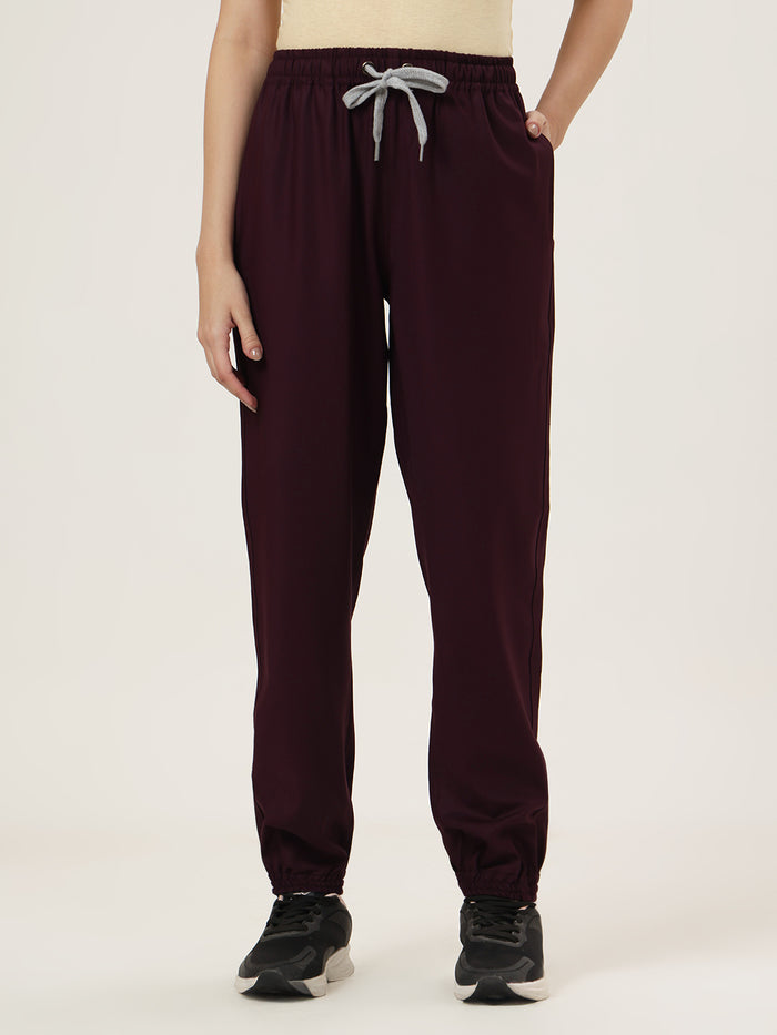 Stretchable (4Way) Women Wine V-Neck With Jogger Scrub Set