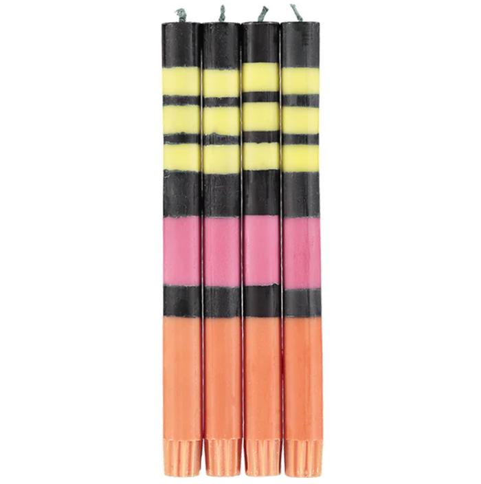 striped (jet,orange,neyron yellow) taper candle