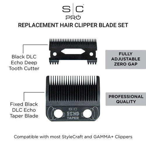 Stylecraft ECHO Taper Blade + DLC Deep Tooth Cutter Set  # SC553B - Palms Fashion Inc.