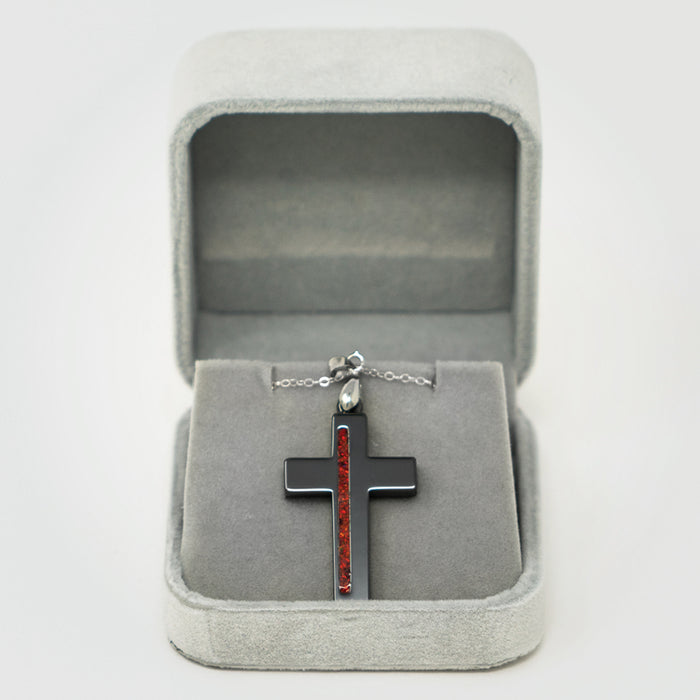 T2T Thin RED Line Cross Necklace – (Black Ceramic)