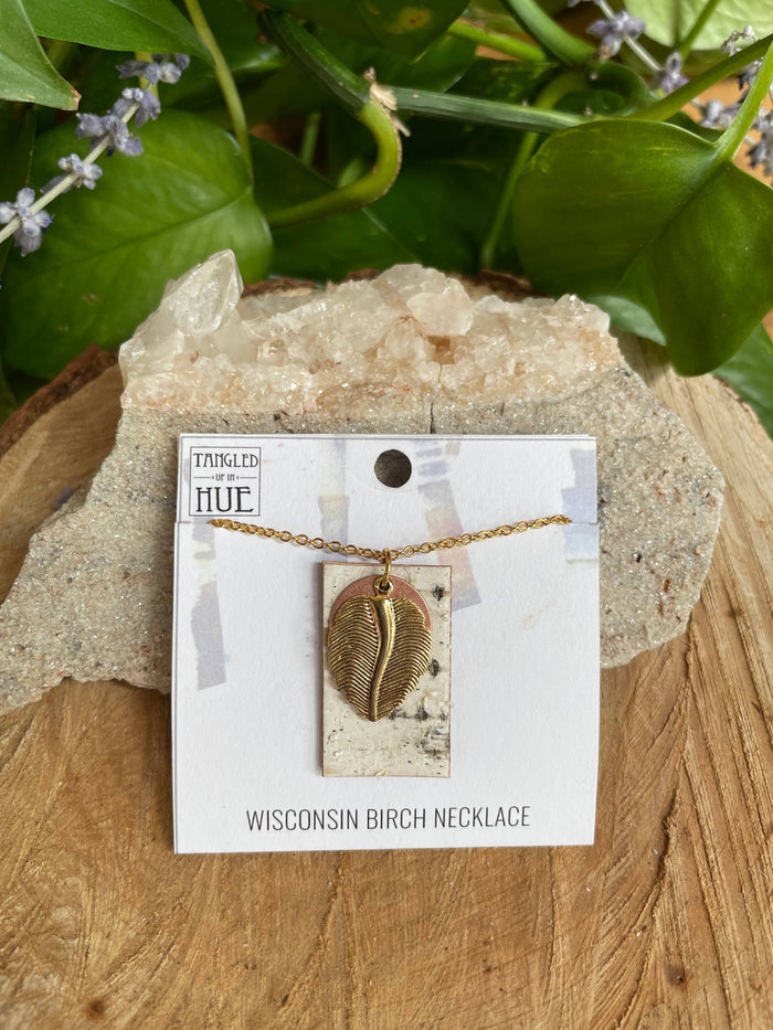 Tangled Up In Hue - Handmade Birch Bark Necklaces: Gold chain