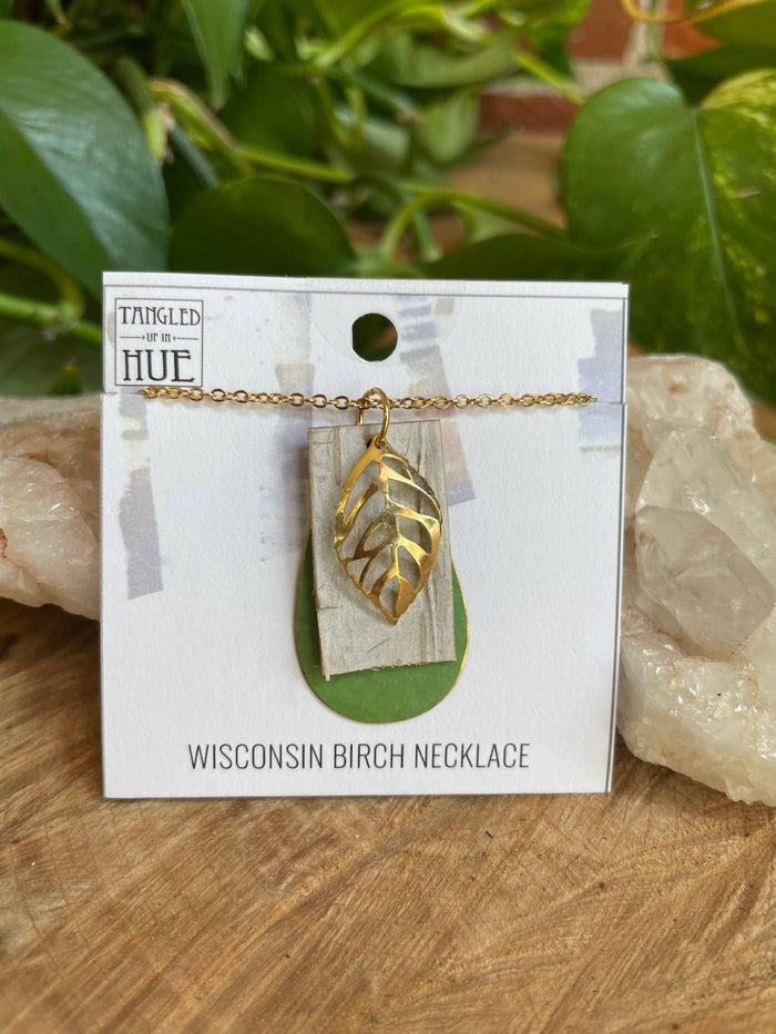 Tangled Up In Hue - Handmade Birch Bark Necklaces: Gold chain