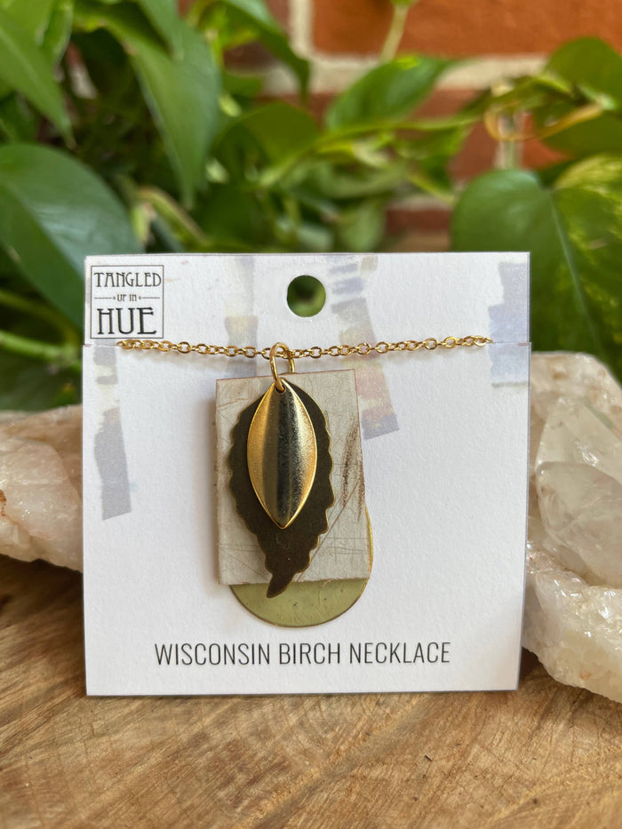 Tangled Up In Hue - Handmade Birch Bark Necklaces: Gold chain