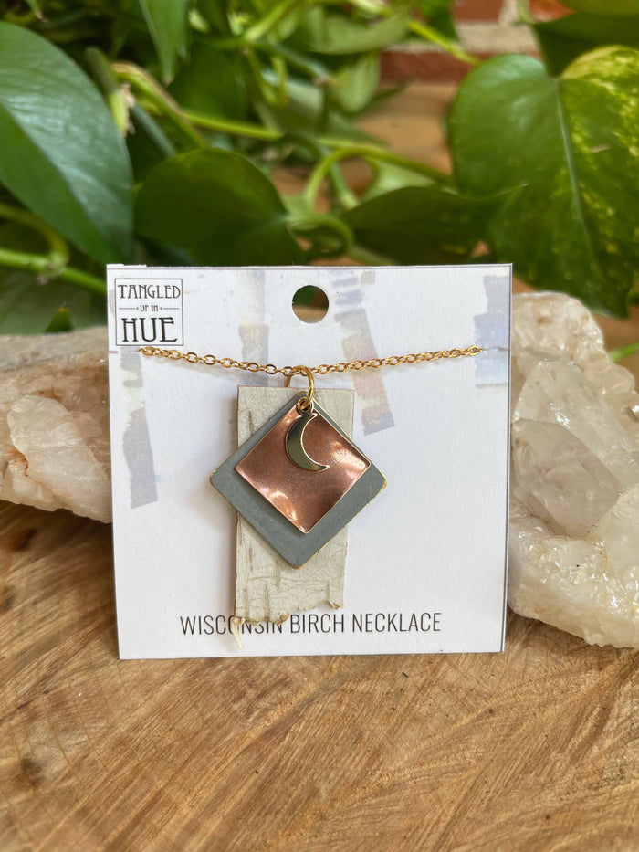 Tangled Up In Hue - Handmade Birch Bark Necklaces: Gold chain