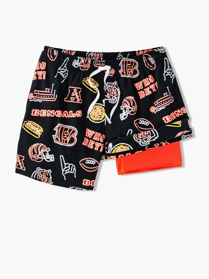 The Neon Bengals 5.5" (NFL Classic Lined Swim Trunks) - Image 1 - Chubbies Shorts