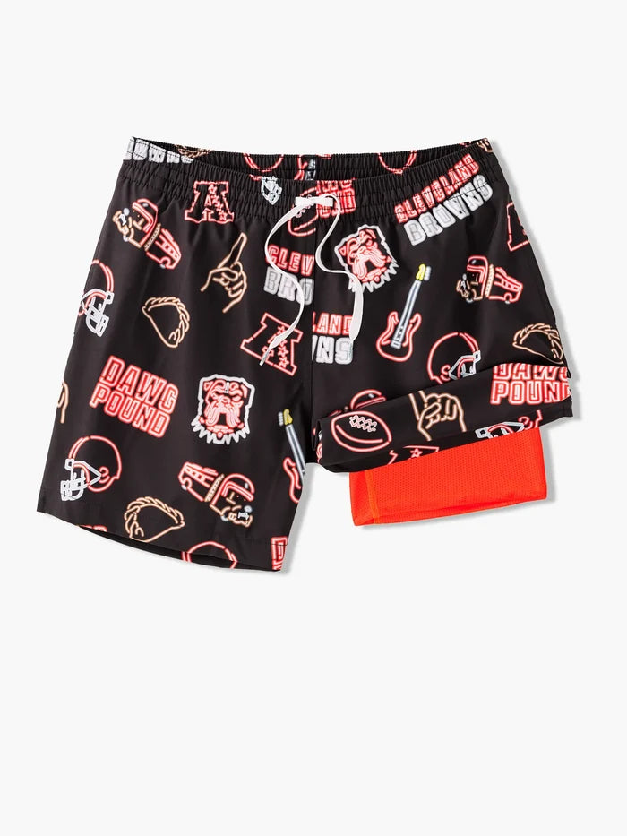 The Neon Browns 5.5" (NFL Classic Lined Swim Trunks) - Image 1 - Chubbies Shorts