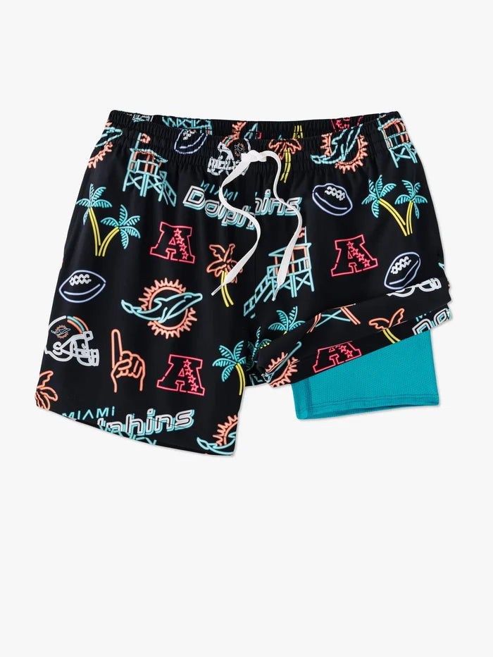 The Neon Dolphins 5.5" (NFL Classic Lined Swim Trunks) - Image 1 - Chubbies Shorts