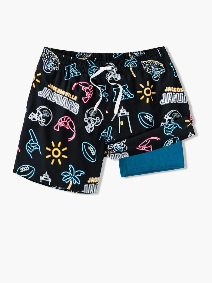 The Neon Jaguars 5.5" (NFL Classic Lined Swim Trunks) - Image 1 - Chubbies Shorts