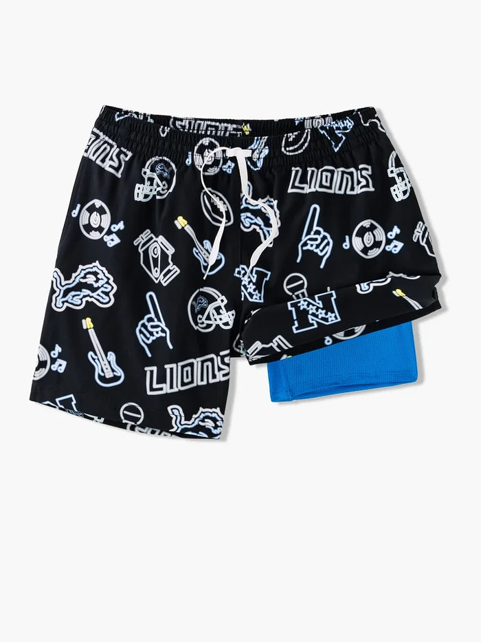 The Neon Lions 5.5" (NFL Classic Lined Swim Trunks) - Image 1 - Chubbies Shorts