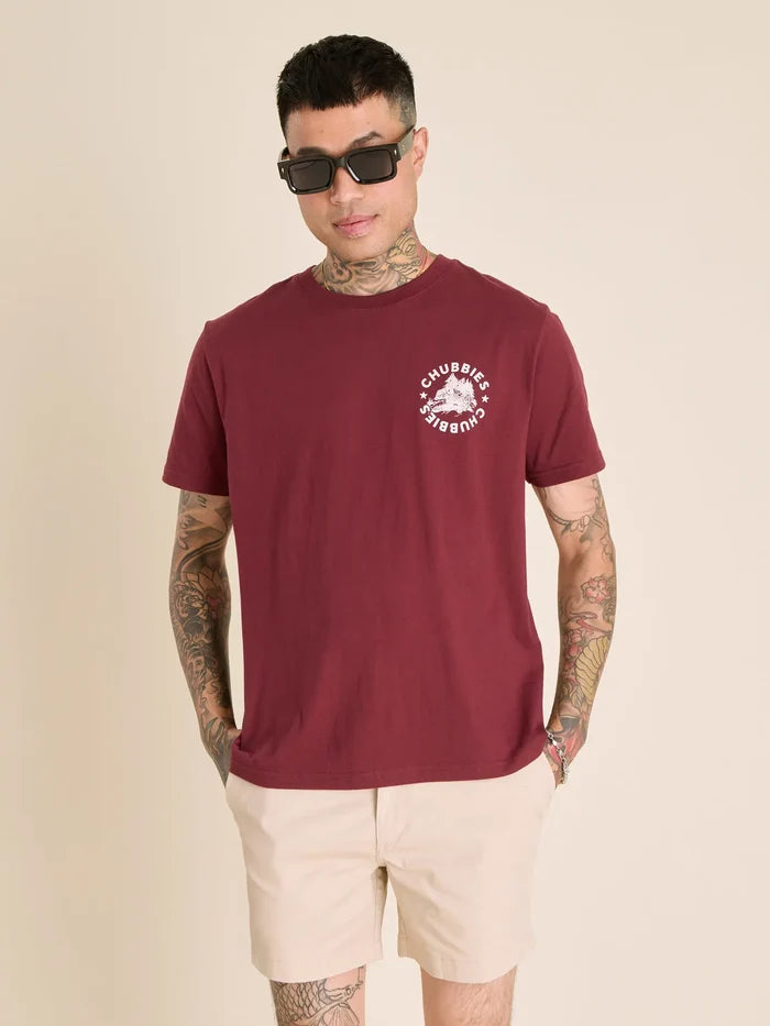 The Rough n' Tumble (Non Pocket Graphic Tee) - Burgundy - Image 1 - Chubbies Shorts