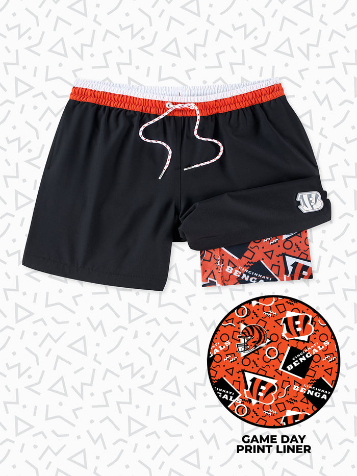 The Secret Bengals 5.5" (Classic Lined Swim Trunks) - Image 1 - Chubbies Shorts