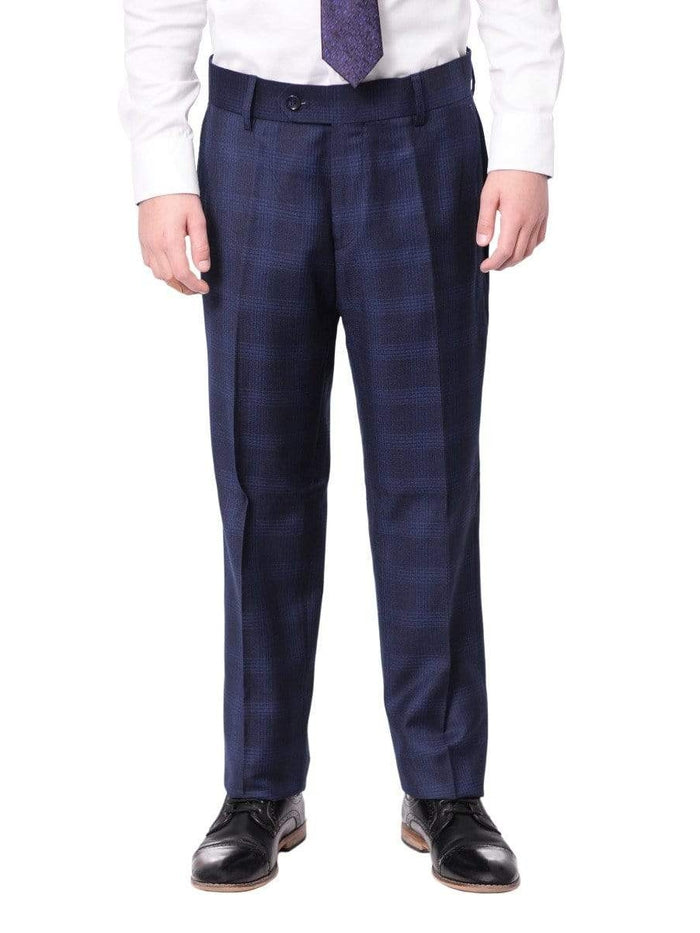 The Suit Depot Boys Navy Blue Plaid Husky Fit Suit - The Suit Depot