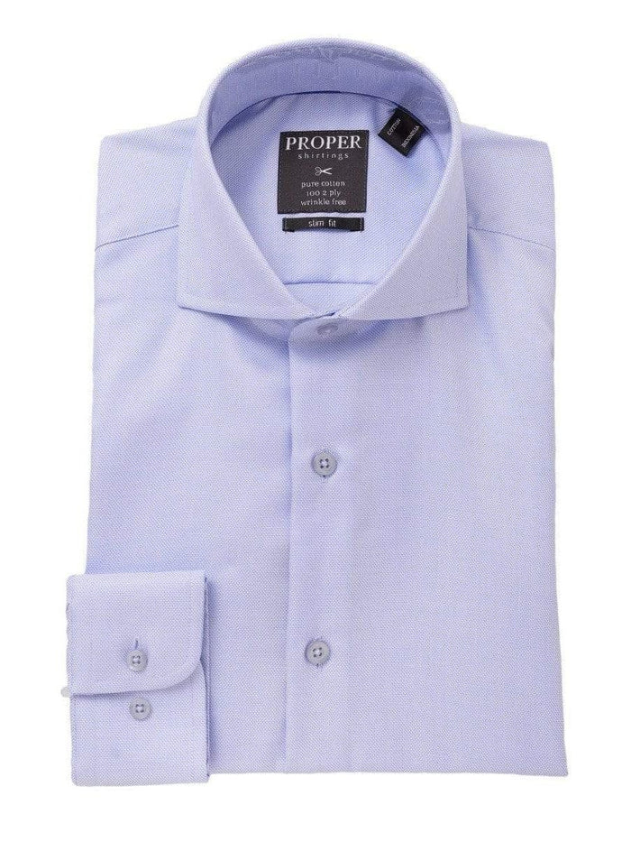 Proper Shirtings SHIRTS 17 1/2 / 32/33 The Suit Depot Mens 100% Cotton Blue Cutaway Collar Slim Fit Dress Shirt