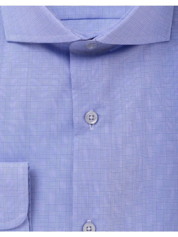 Proper Shirtings SHIRTS The Suit Depot Mens 100% Cotton Blue Plaid Cutaway Collar Slim Fit Dress Shirt