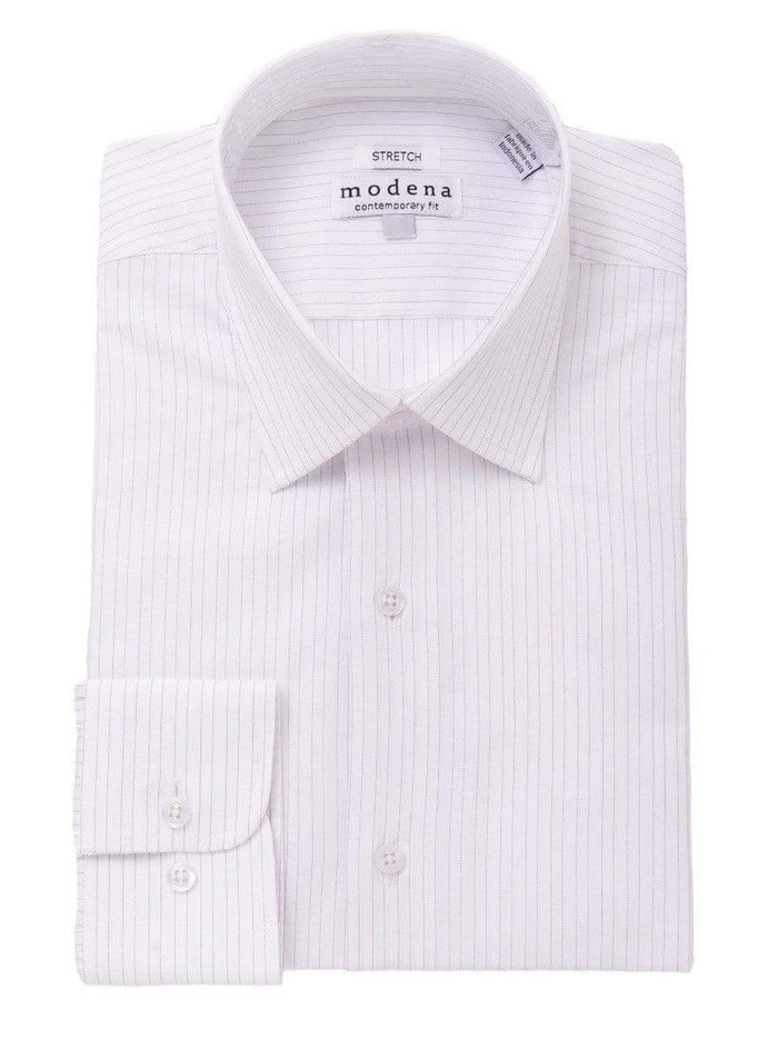 The Suit Depot Mens Cotton Pink Striped Slim Fit Stretch Dress Shirt - The Suit Depot